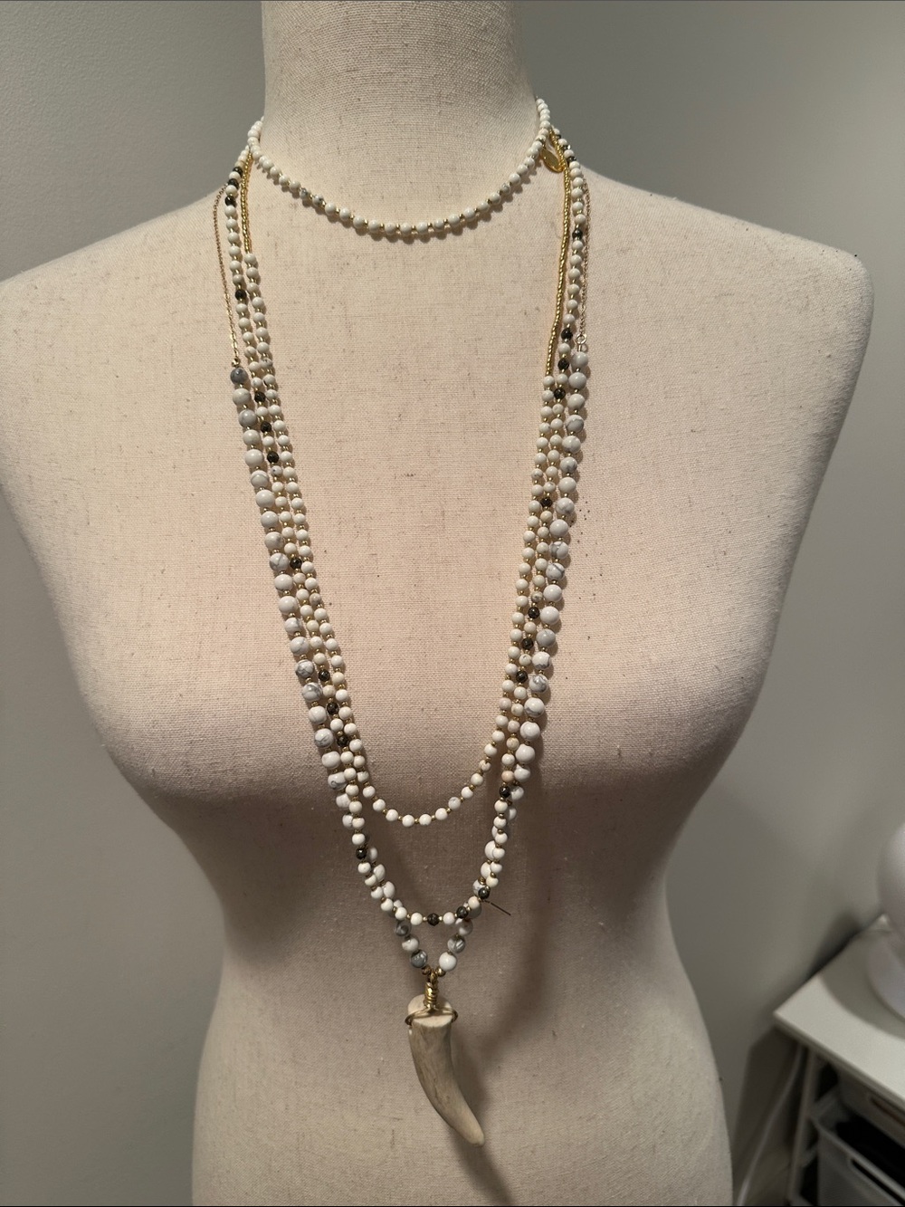 Tess + Tricia White Beaded Pendant Necklace Set with Horn Charm (set of 4)